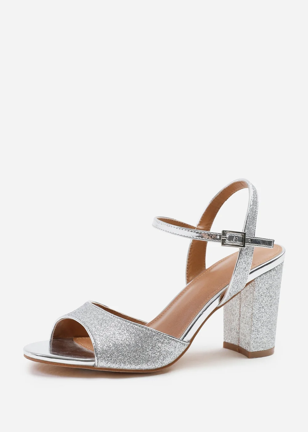 Where's That From Florence Silver Glitter Mid-High Ankle Strap Heels - Size 7 Image 2