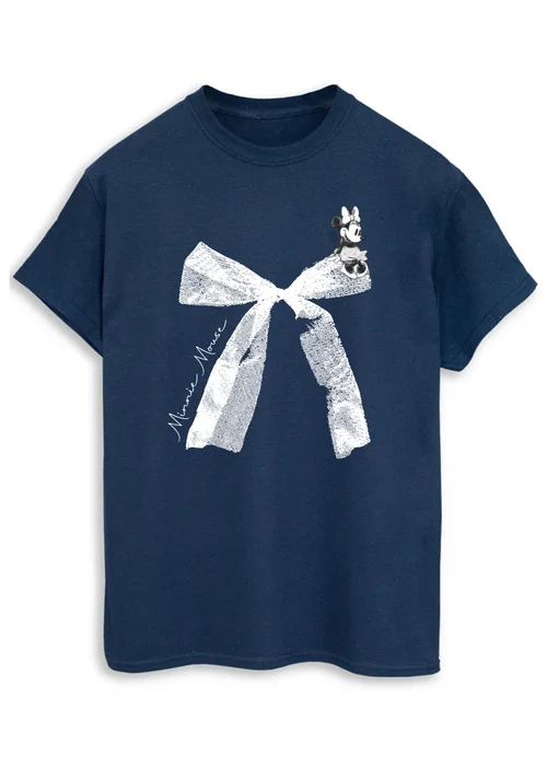Disney Navy Minnie Mouse Bow Boyfriend Fit T-Shirt - XXL Image 1