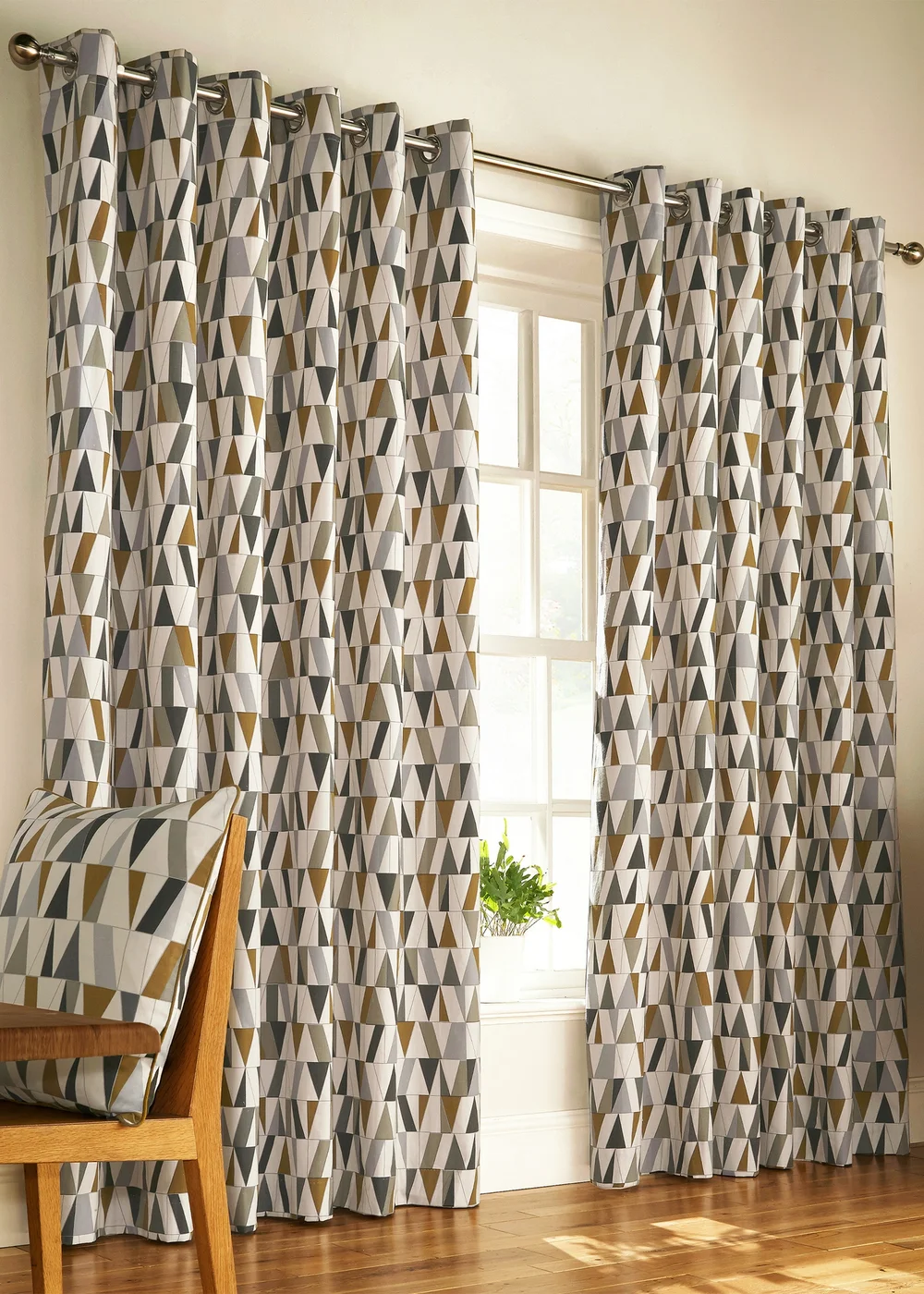 furn. Reno Geometric Eyelet Curtains - 66W X 54D (168x137cm) Image 1