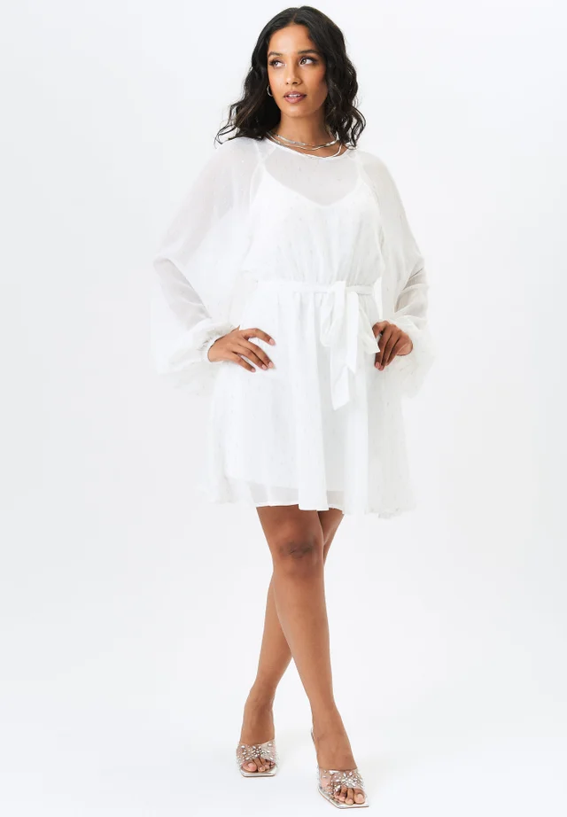 Gini London Ivory Long Sleeve Chiffon Foil Mini Dress
