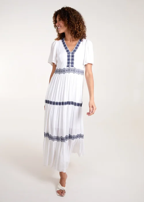 Blue Vanilla White Embroidered Tiered Maxi Dress - 8 Image 4