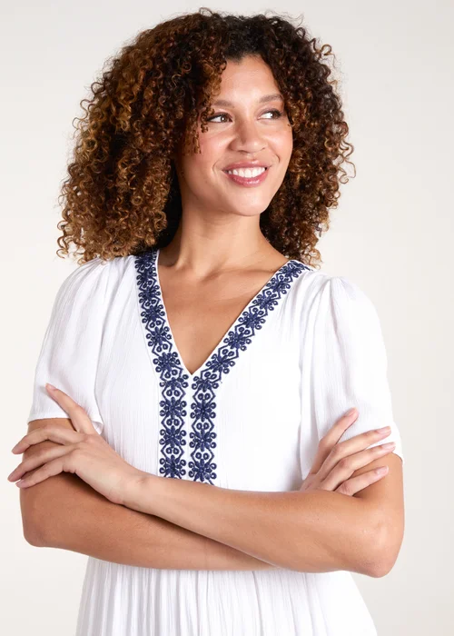 Blue Vanilla White Embroidered Tiered Maxi Dress - 8 Image 3