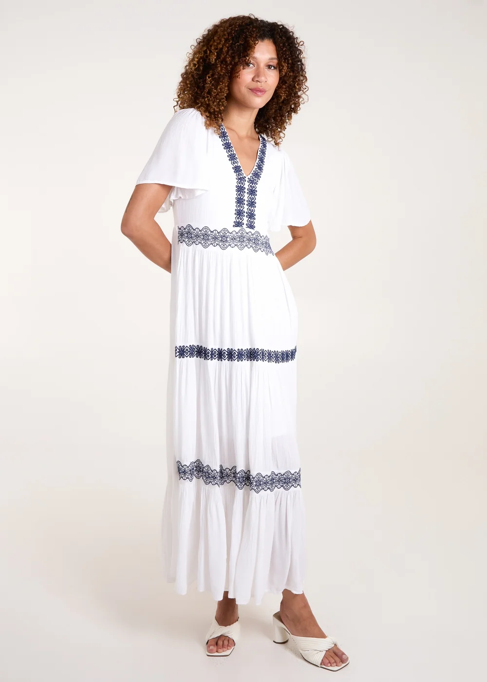 Blue Vanilla White Embroidered Tiered Maxi Dress - 8 Image 1