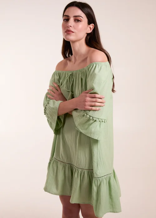 Blue Vanilla Green On Off Shoulder Tunic Dress - S/M Image 1