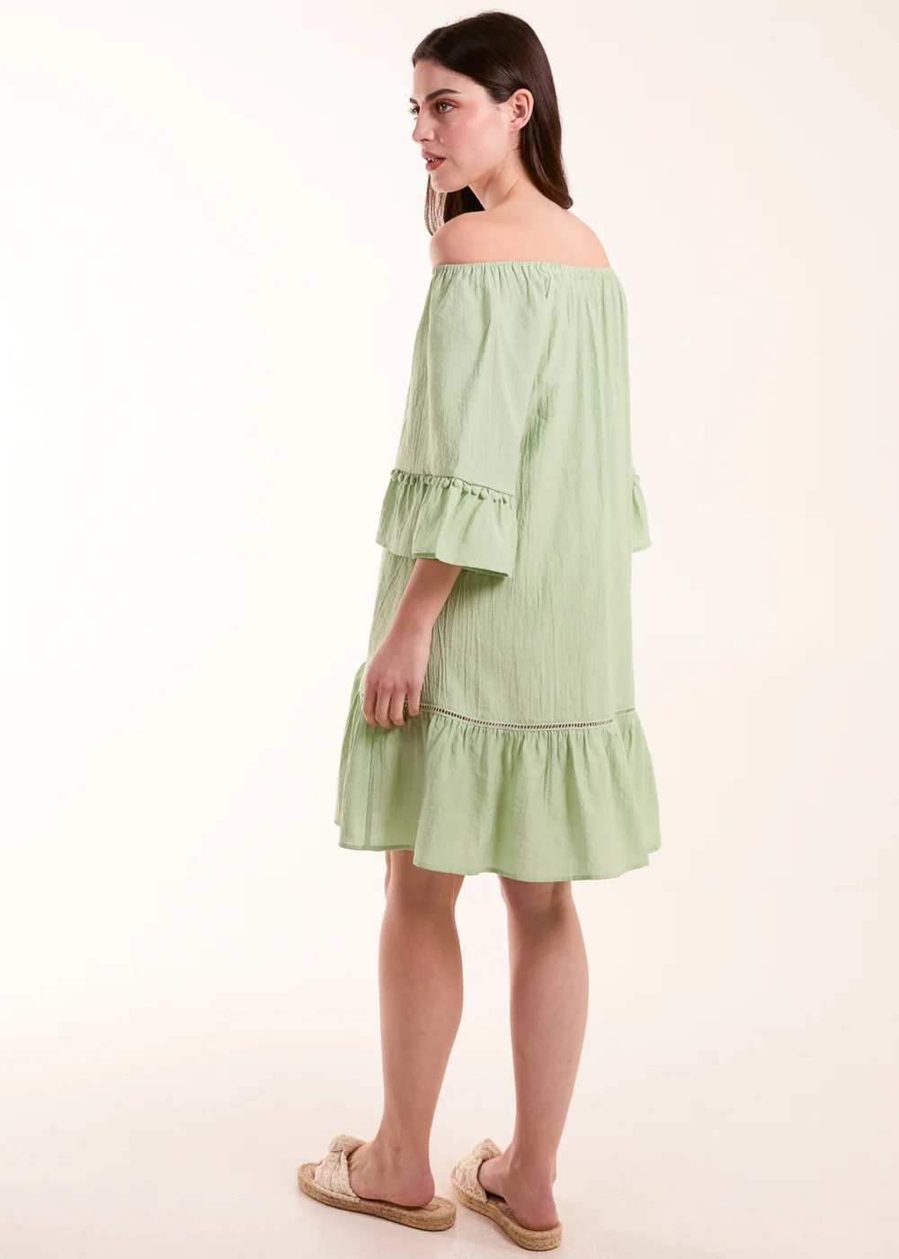 Blue Vanilla Green On Off Shoulder Tunic Dress - S/M Image 2