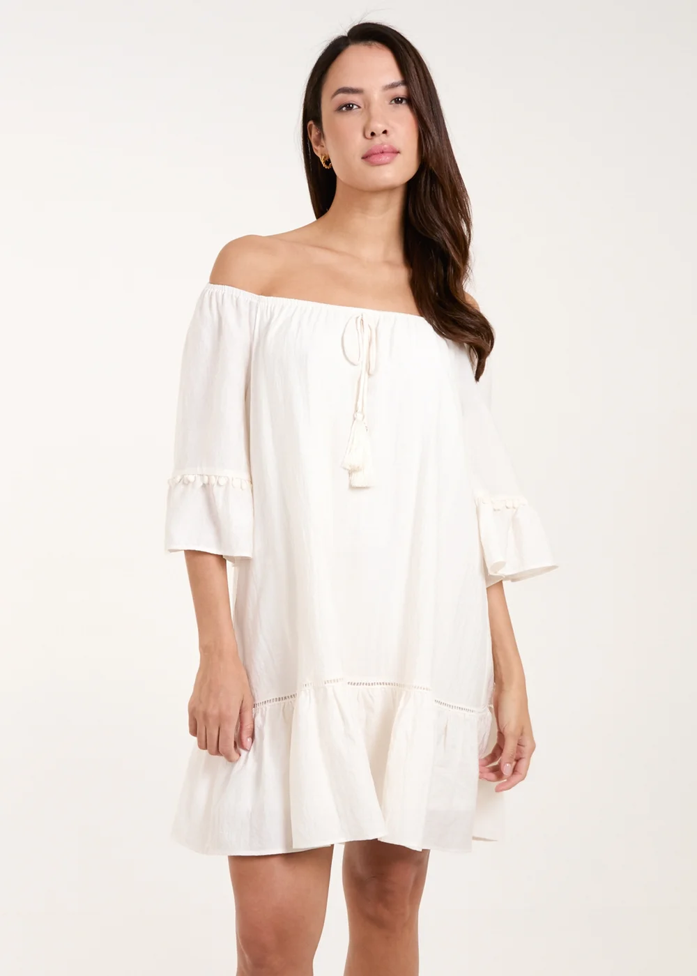 Blue Vanilla Ivory On Off Shoulder Tunic Dress - S/M Image 1