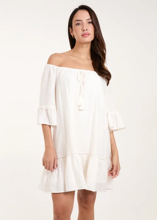 Blue Vanilla Ivory On Off Shoulder Tunic Dress - S/M Image 1