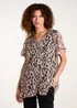 Blue Vanilla Brown V Neck Animal Tunic Top - Small Image 1