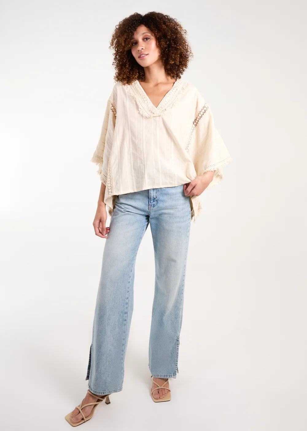 Blue Vanilla Stone V Front Crochet Fringe Kimono Top - One Size Image 4