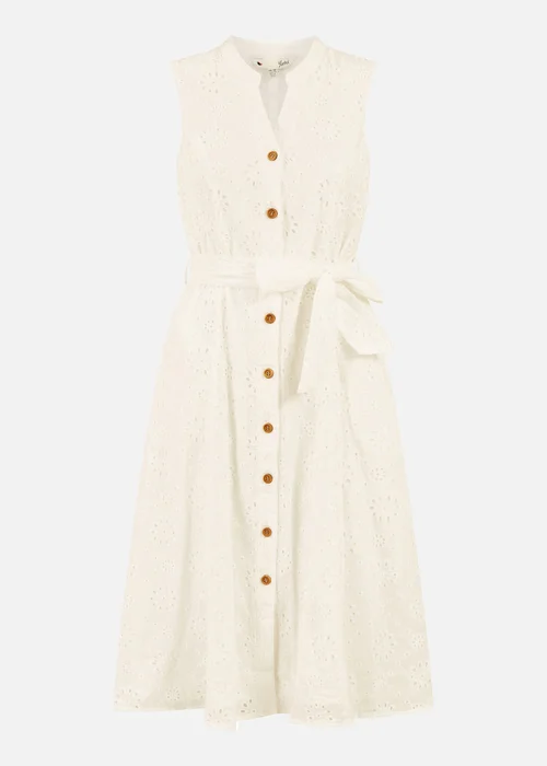 Yumi White Flower Broderie Anglaise Cotton Shirt Dress - 12 Image 3