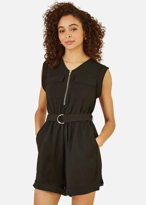 Yumi Black Utility Playsuit With Pockets - Size 10 Image 2