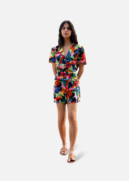 Yumi Multicolour Tropical Leaf Print Playsuit - Size 14 Image 1
