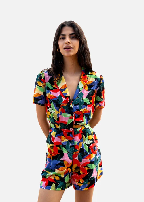 Yumi Multicolour Tropical Leaf Print Playsuit - Size 14 Image 3