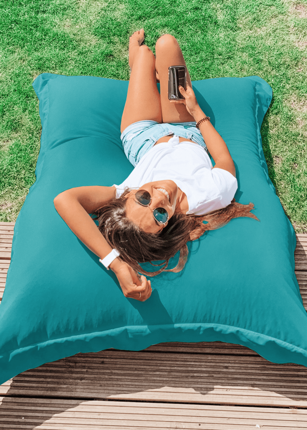 rucomfy Indoor/Outdoor Giant Squashy Squarbie Turquoise Beanbag - One Size Image 1