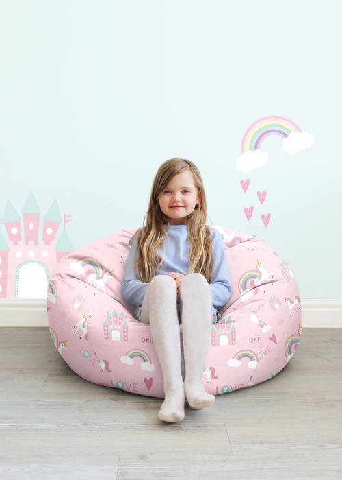 rucomfy Printed Kids Medium Unicorn Castle Beanbag - One Size Image 1