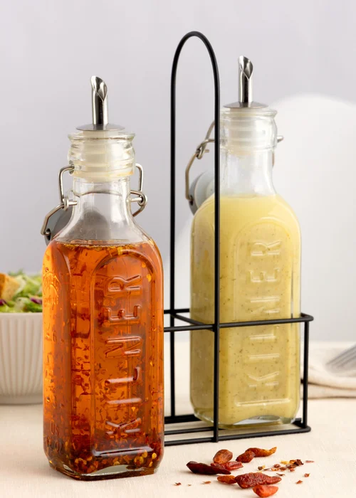 Kilner Set of 2 Oil Bottles & Metal Rack (300ml) - One Size Image 2