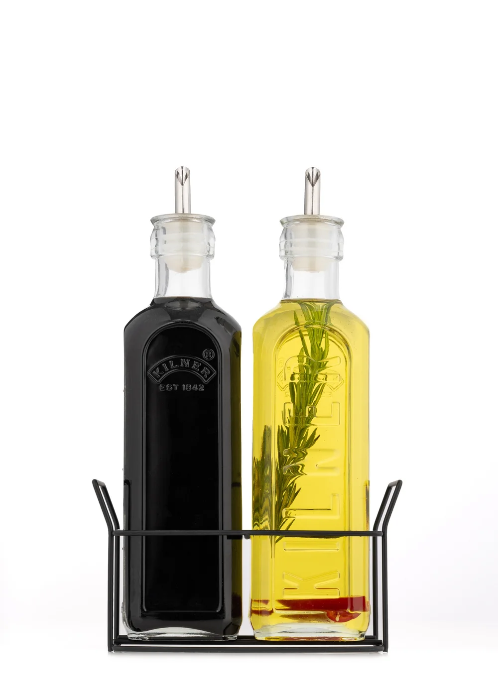Kilner Set of 2 Oil Bottles & Metal Rack (600ml) - One Size Image 2