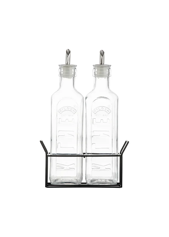 Kilner Set of 2 Oil Bottles & Metal Rack (600ml)