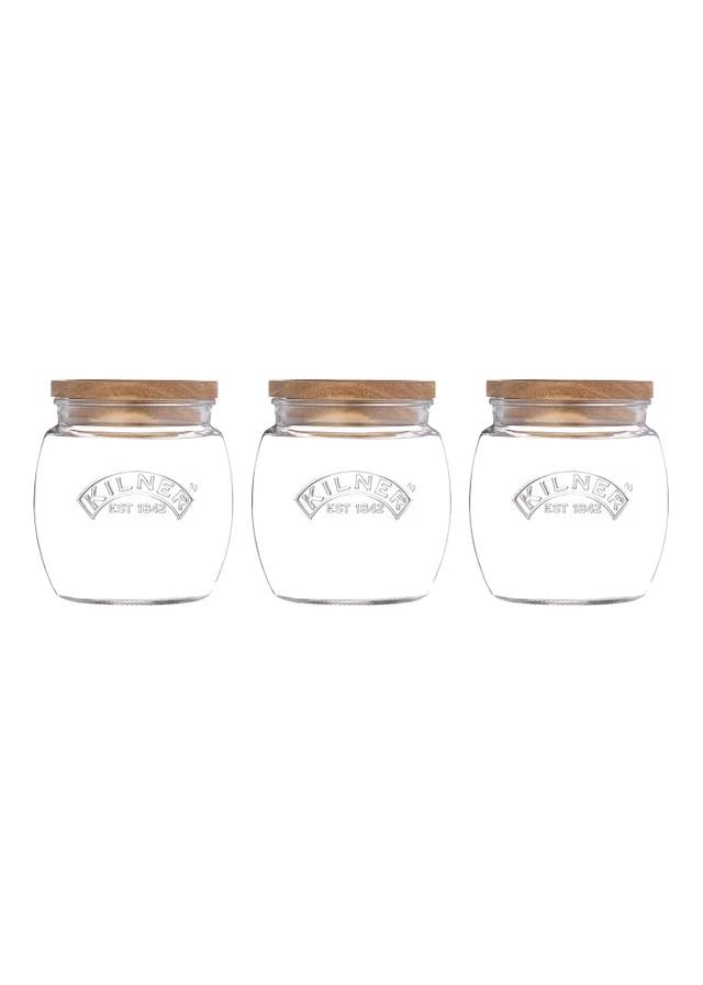 Kilner Set of 3 Universal Wooden Lid Jars ( 0.8l )