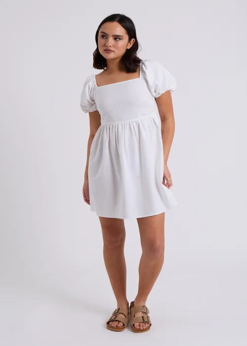 Urban Bliss White Linen Blend Lace Up Mini Smock Dress - 8 Image 4