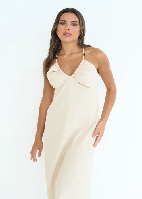 Urban Bliss Beige Linen Blend Beaded Maxi Dress - 10 Image 4