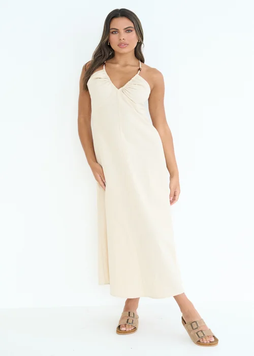 Urban Bliss Beige Linen Blend Beaded Maxi Dress - 10 Image 3