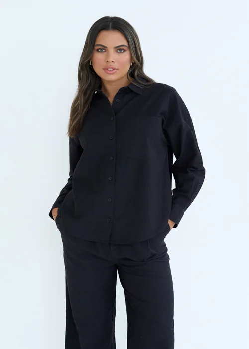 Urban Bliss Black Linen Blend Oversized Shirt - Size 10 Image 3
