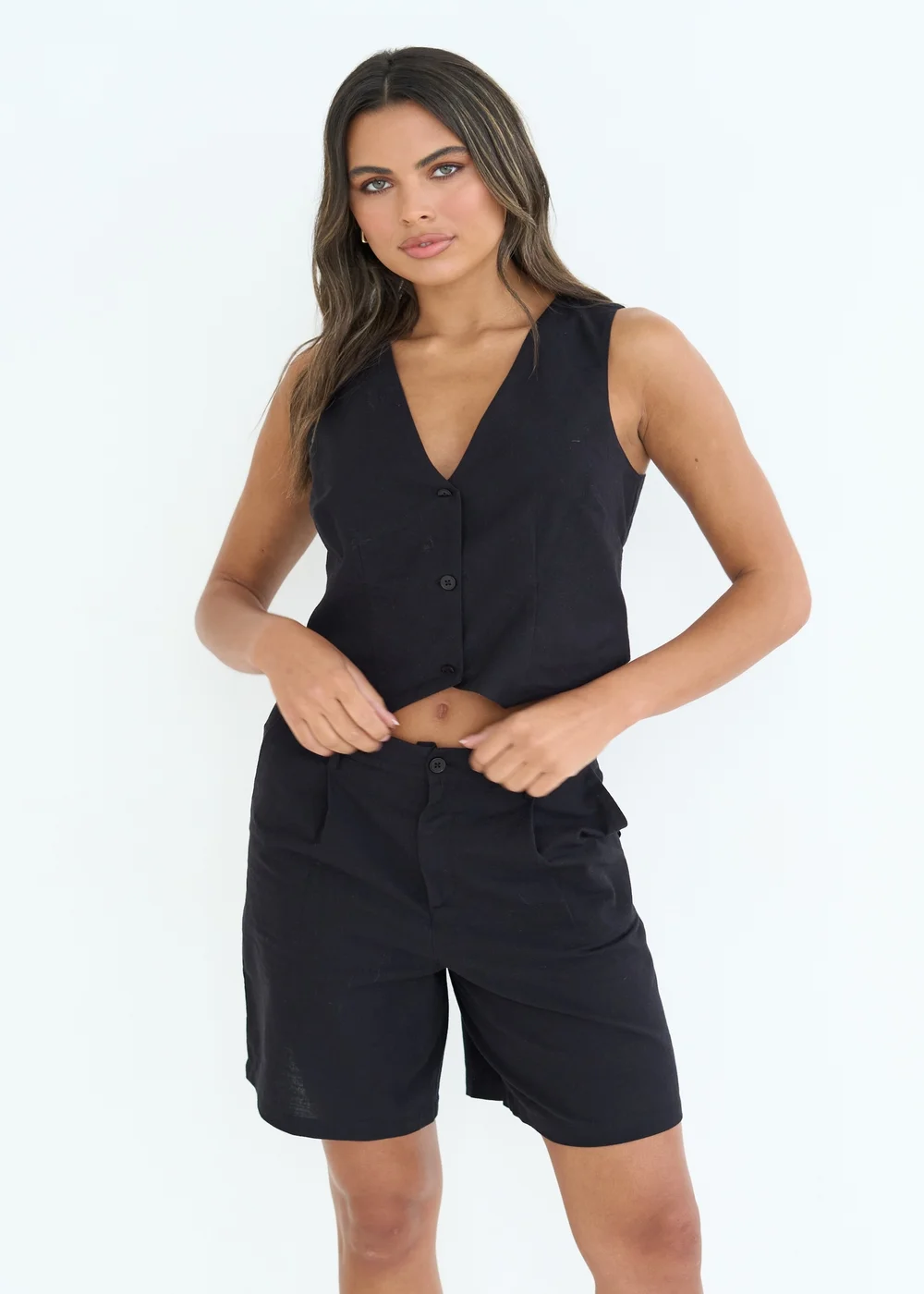Urban Bliss Black Linen Blend Waistcoat - Size 10 Image 1
