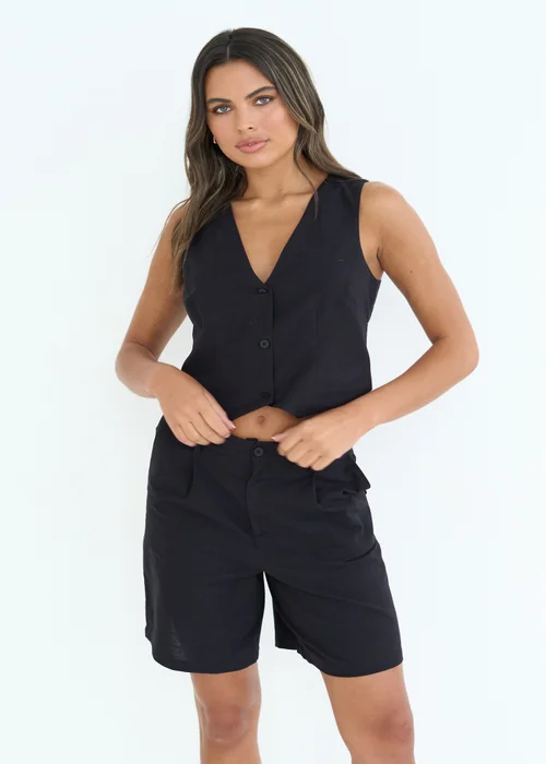 Urban Bliss Black Linen Blend Waistcoat - Size 10 Image 1