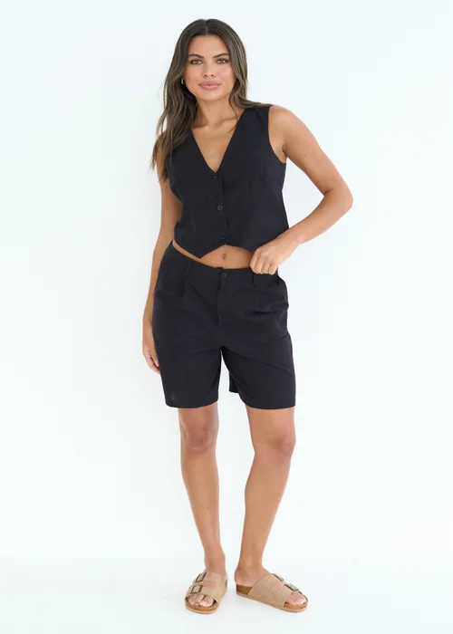 Urban Bliss Black Linen Blend Waistcoat - Size 10 Image 4