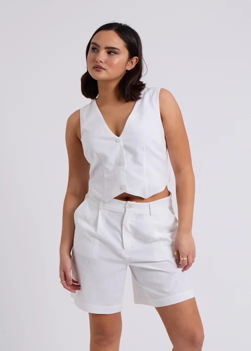 Urban Bliss White Linen Blend Waistcoat - Size 16 Image 4