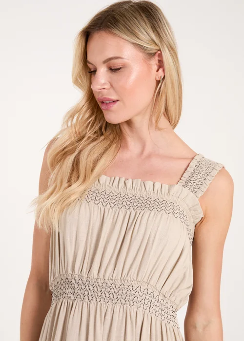 Blue Vanilla Stone Shirred Detail Midi Dress - M Image 4