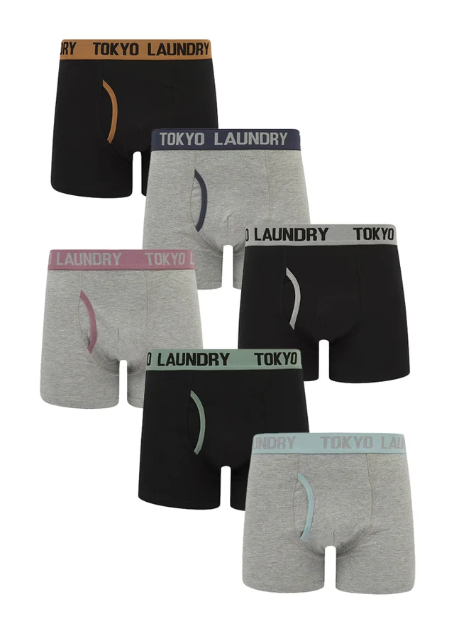 Tokyo Laundry Black & Grey Cotton 6-Pack Boxers