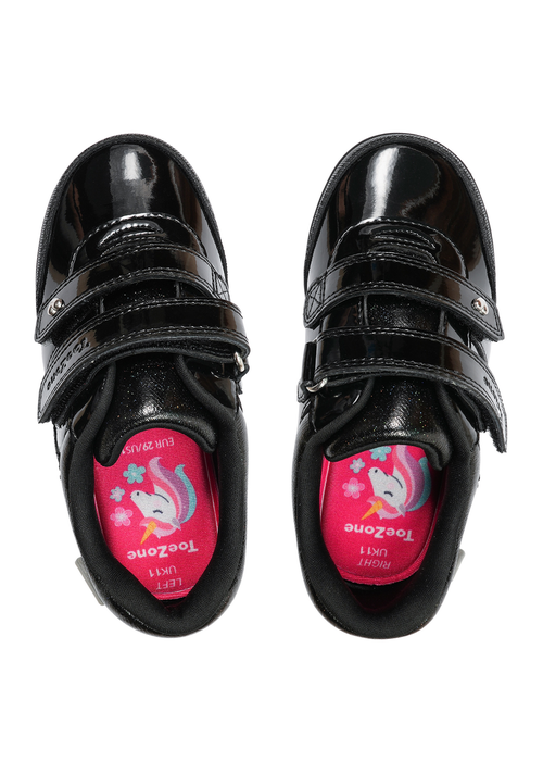 ToeZone Girls Black Lia Patent Coated Leather Unicorn School Shoe (Younger 8 - Older 2) - Size 13 Infants Image 3