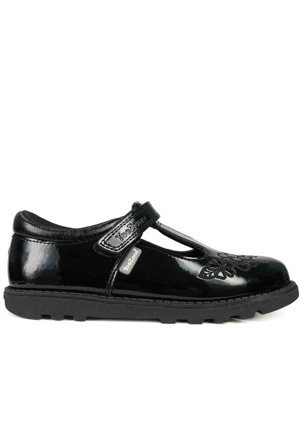 ToeZone Girls Black Flo Patent Leather Rip Tape Flower School Shoe (Younger 6 - 13) - Size 12 Infants Image 2