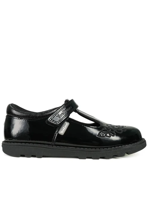 ToeZone Girls Black Flo Patent Leather Rip Tape Flower School Shoe (Younger 6 - 13) - Size 12 Infants Image 2