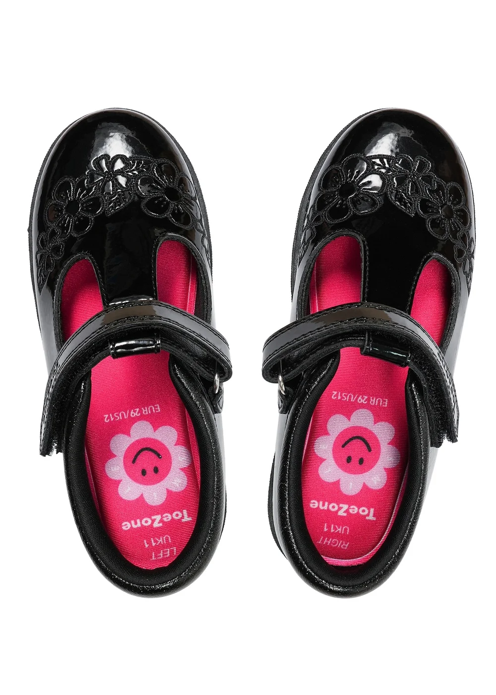 ToeZone Girls Black Flo Patent Leather Rip Tape Flower School Shoe (Younger 6 - 13) - 8 infants Image 3