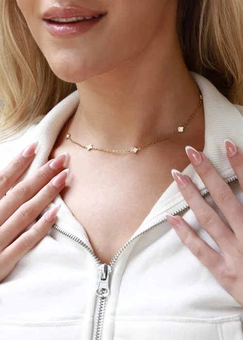 Say It With Gold & Pearl Clover Dainty Choker Necklace - One Size Image 2