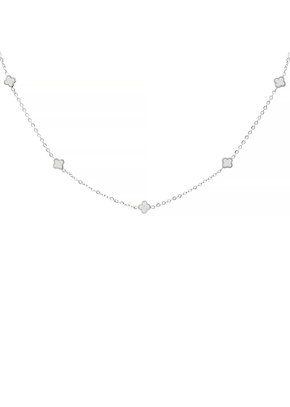 Say It With Silver & Pearl Clover Dainty Choker Necklace - One Size Image 1