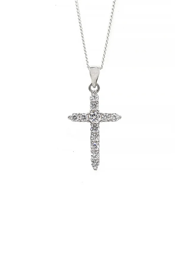Say It With Silver Claw Set Cross Necklace