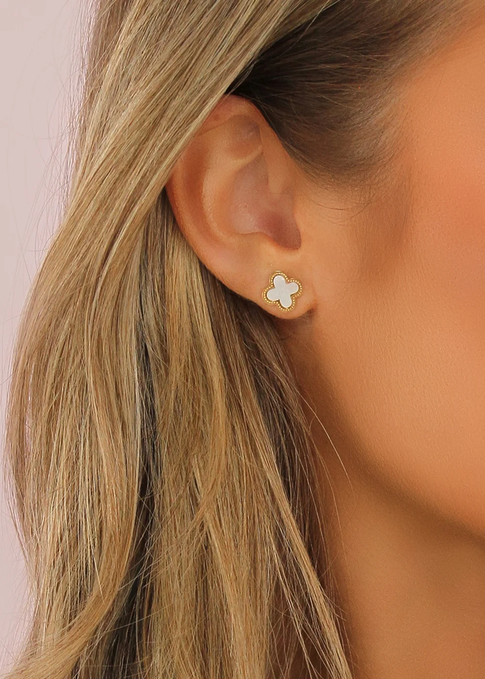 Say It With Gold & Faux Pearl Clover Earrings - One Size Image 2
