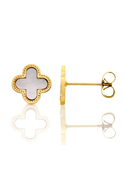 Say It With Gold & Faux Pearl Clover Earrings - One Size Image 1