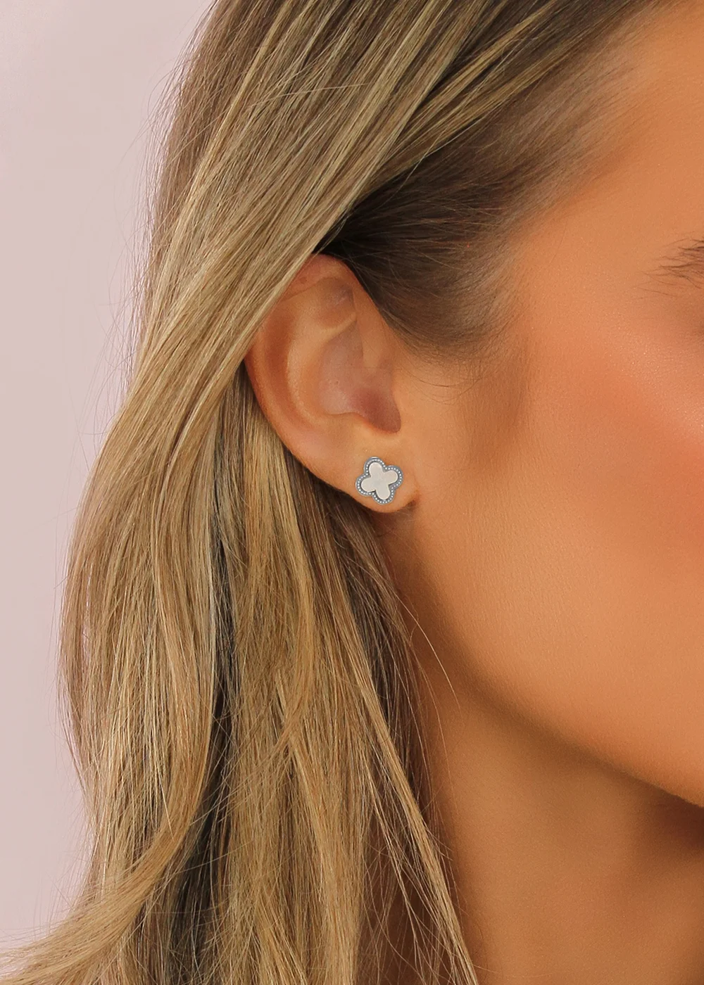 Say It With Silver & Faux Pearl Clover Earrings - One Size Image 2