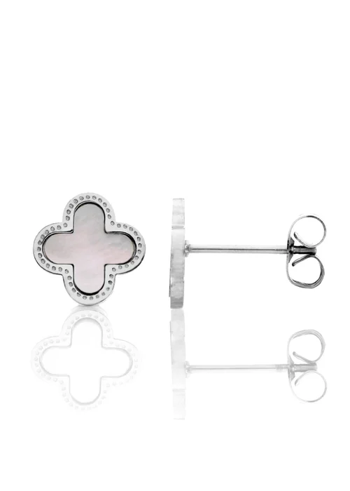Say It With Silver & Faux Pearl Clover Earrings - One Size Image 1