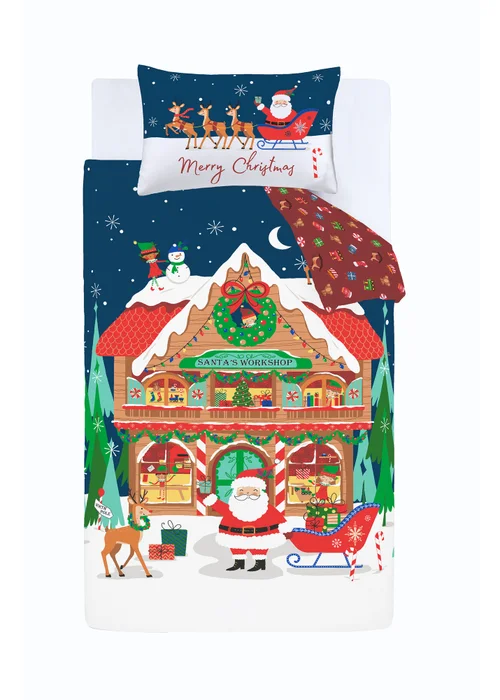 Catherine Lansfield Christmas Santa's Workshop Reversible Duvet Cover Set - Single Image 5