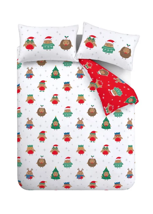 Catherine Lansfield Christmas Party Robins Reversible Duvet Cover Set - Single Image 5