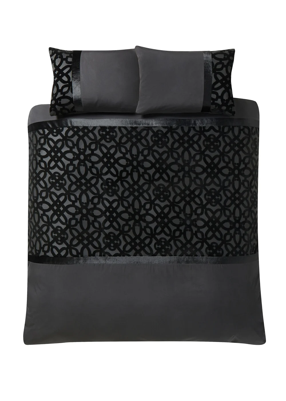 Catherine Lansfield Lattice Cut Velvet Duvet Cover Set Black - Double Image 4