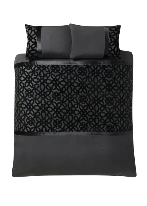 Catherine Lansfield Lattice Cut Velvet Duvet Cover Set Black - Double Image 4