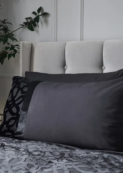 Catherine Lansfield Lattice Cut Velvet Duvet Cover Set Black - Double Image 2