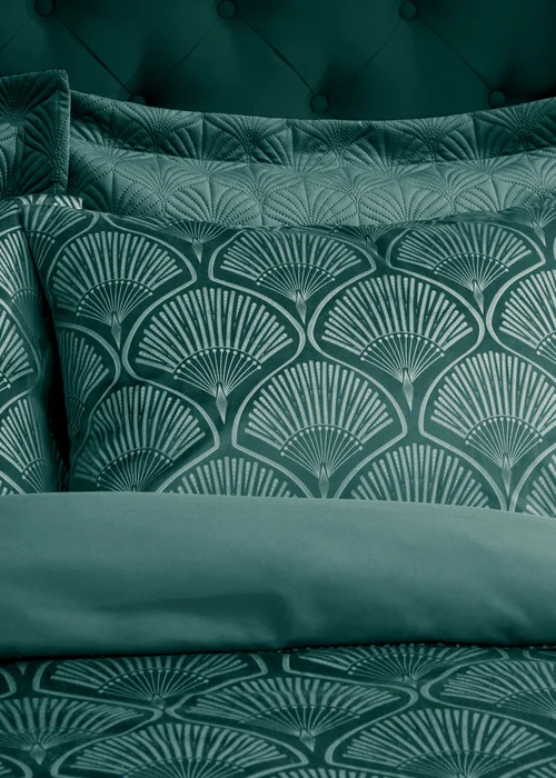 Catherine Lansfield Art Deco Pearl Duvet Cover Set Teal Green - Double Image 2